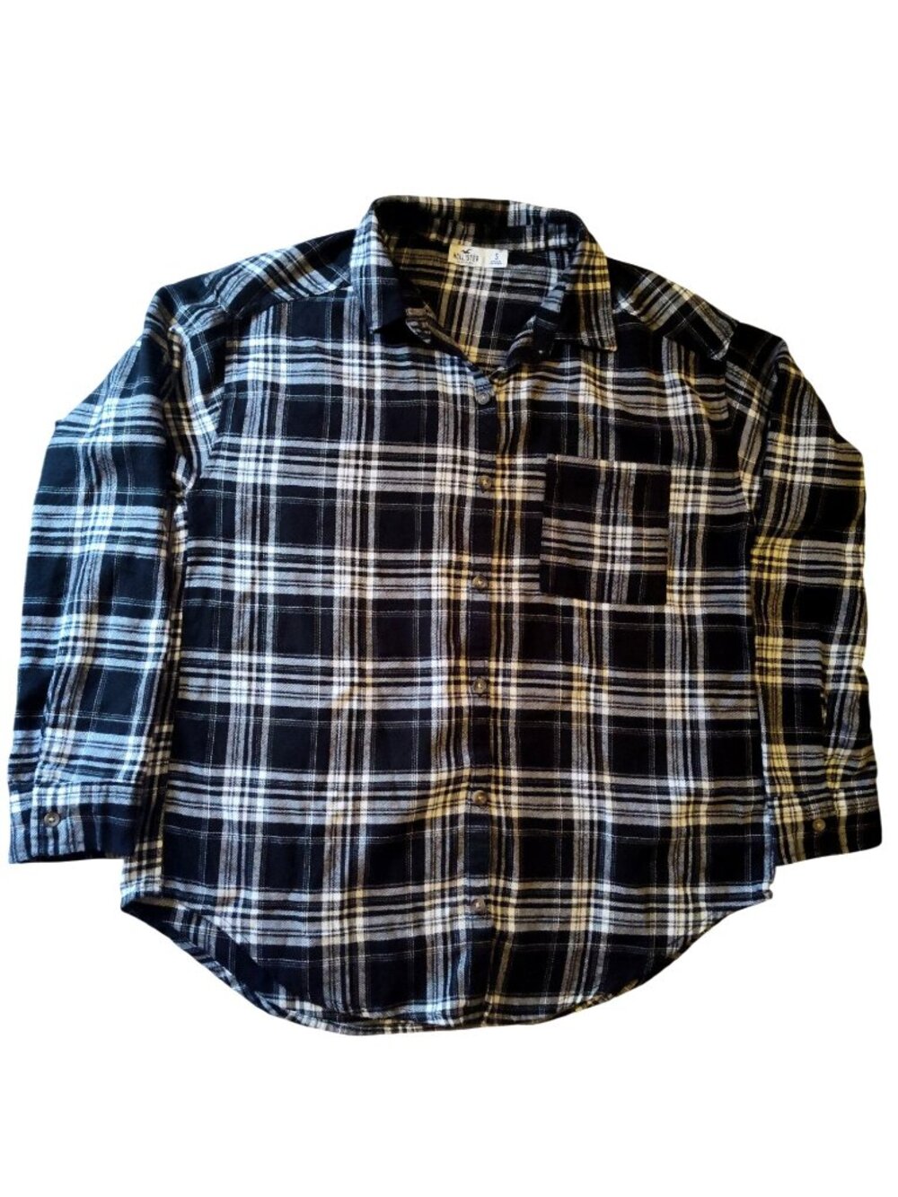 Hollister Mens Black & White Plaid Flannel Button-Up Shirt Size S